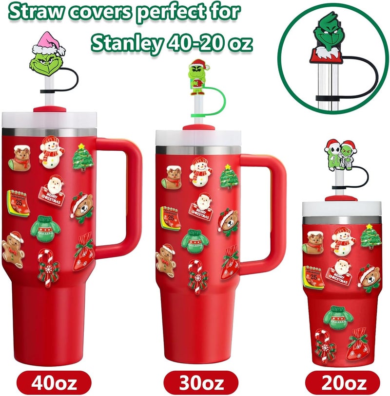 ZERCEJC 6 PCS Christmas Straw Cover Cap for Stanley Cup，Xmas Straw Toppers Compatible with Stanley 30&40 Oz Tumbler，Reusable Silicone Straw Tips Lids for Stanley Cup Accessories - Image 4